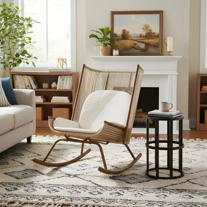 Christopher Knight Home Yann Ensemble de mobilier de jardin moderne en métal avec fauteuil à bascule et plateau de table en céramique