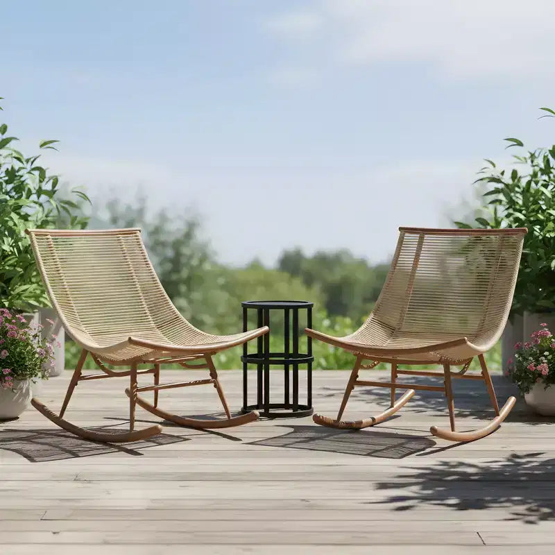 Christopher Knight Home Isabelle Modern Metal Patio Seating Set with Rocking Chairs and Ceramic Tabletop