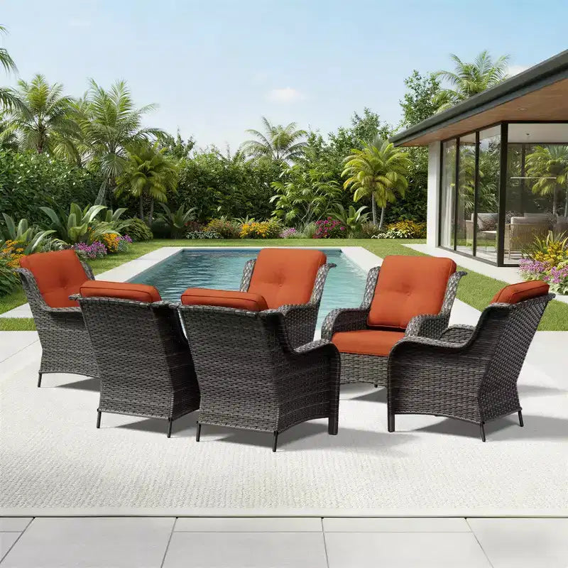 UPTIOT Salon de Jardin Extérieur 6 Pièces en Résine Tressée avec Coussins en Oléfine Tout Temps