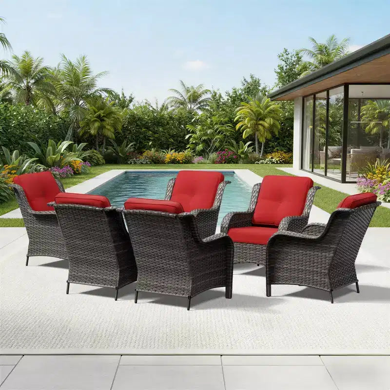 UPTIOT Salon de Jardin Extérieur 6 Pièces en Résine Tressée avec Coussins en Oléfine Tout Temps