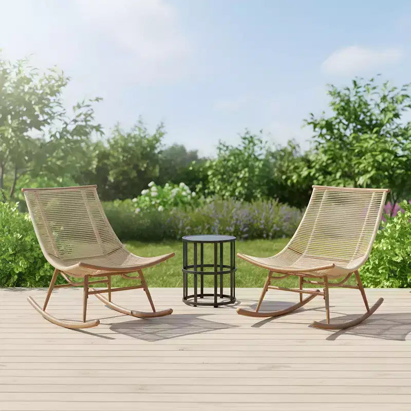 Christopher Knight Home Laure Modern Metal Patio Seating Set with Rocking Chairs and Ceramic Tabletop