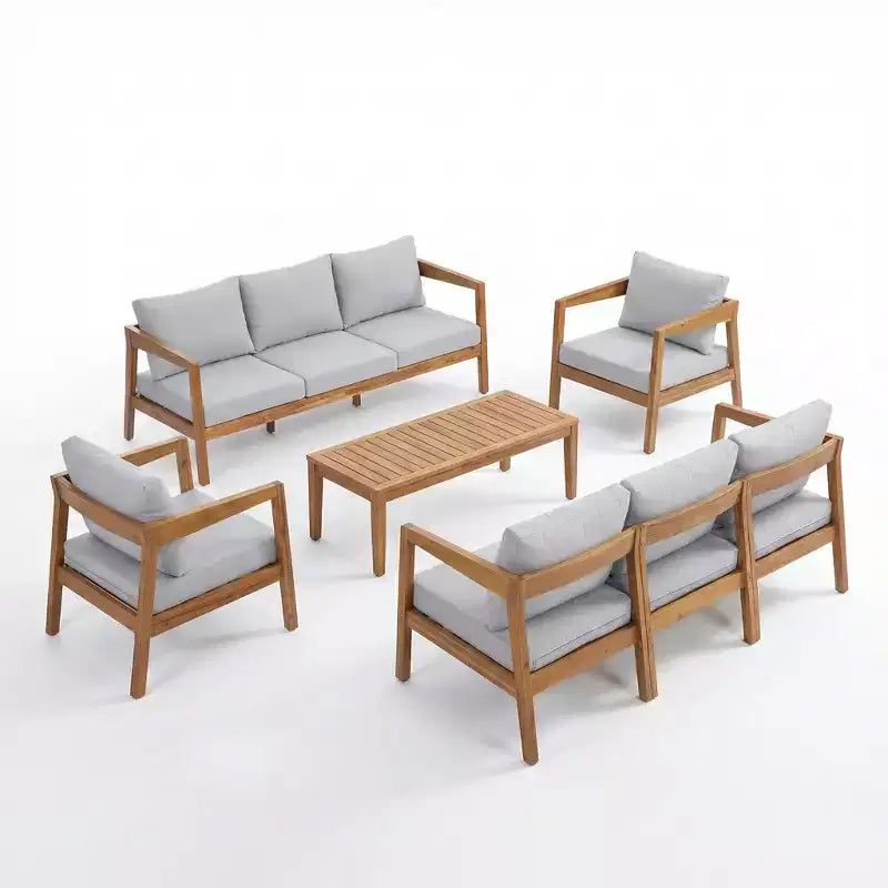 Christopher Knight Home Phichai Ensemble de 5 pièces de salon de jardin moderne en bois d'acacia avec coussins et table à lattes