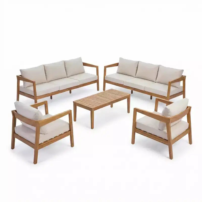 Christopher Knight Home Phichai Ensemble de 5 pièces de salon de jardin moderne en bois d'acacia avec coussins et table à lattes