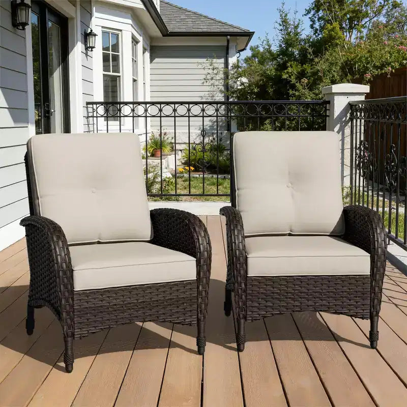 Lot de 2 fauteuils de jardin UPTIOT, en tissu résistant à l'eau et aux UV, design en osier tressé à la main