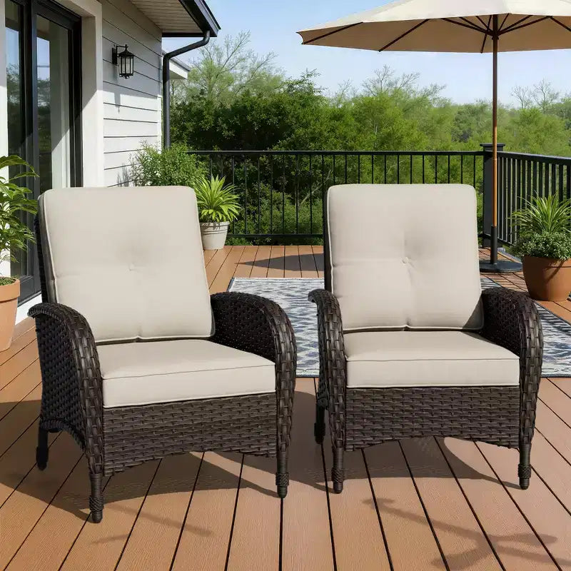 UPTIOT Outdoor Patio Armchairs Set of 2, Water-Resistant & UV-Resistant Fabric, Hand-Woven Wicker Design