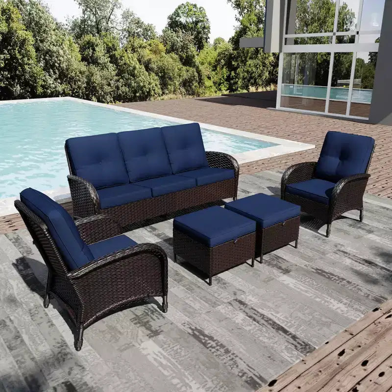 UPTIOT Ensemble de canapé d'extérieur modulaire avec poufs convertibles et coussins résistants aux intempéries