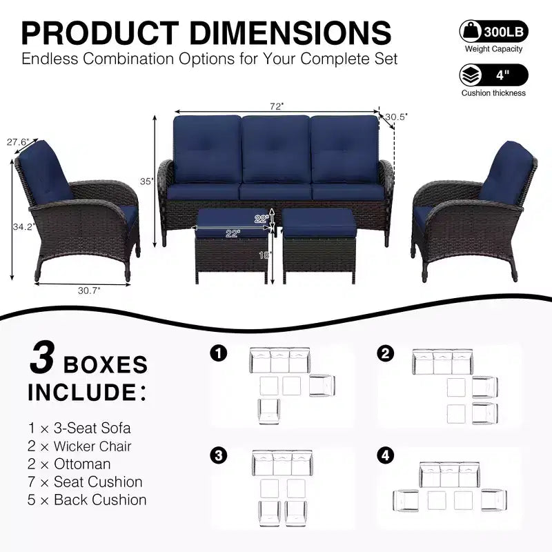 UPTIOT Ensemble de canapé d'extérieur modulaire avec poufs convertibles et coussins résistants aux intempéries