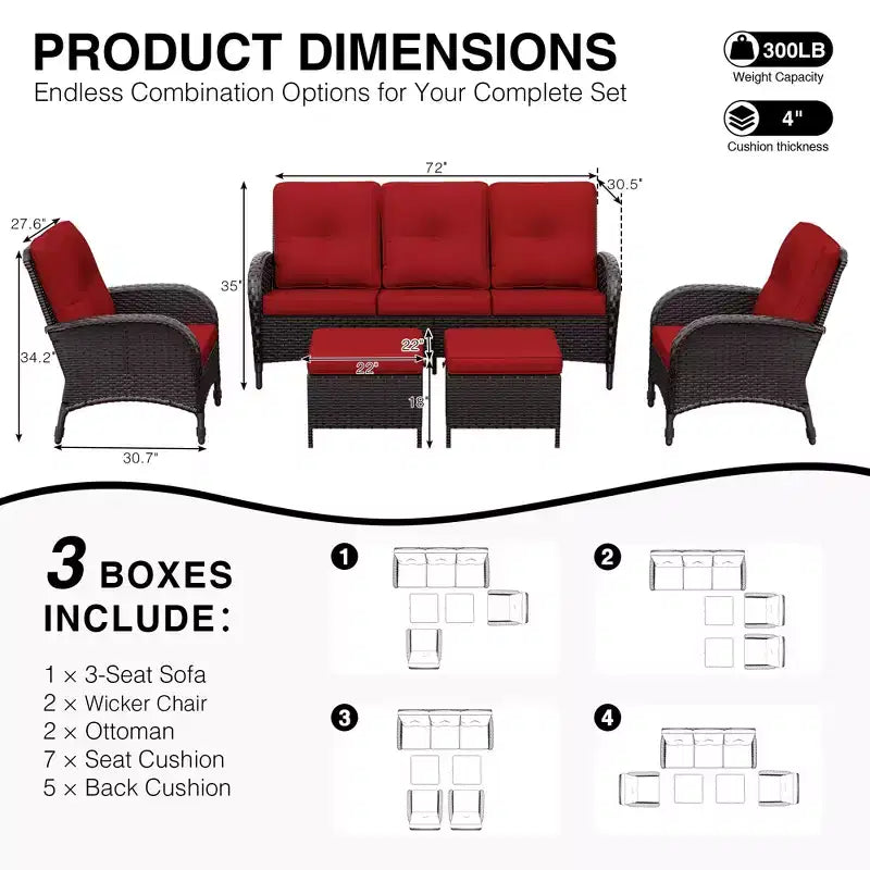 UPTIOT Ensemble de canapé d'extérieur modulaire avec poufs convertibles et coussins résistants aux intempéries