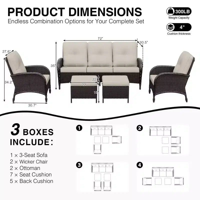 UPTIOT Ensemble de canapé d'extérieur modulaire avec poufs convertibles et coussins résistants aux intempéries