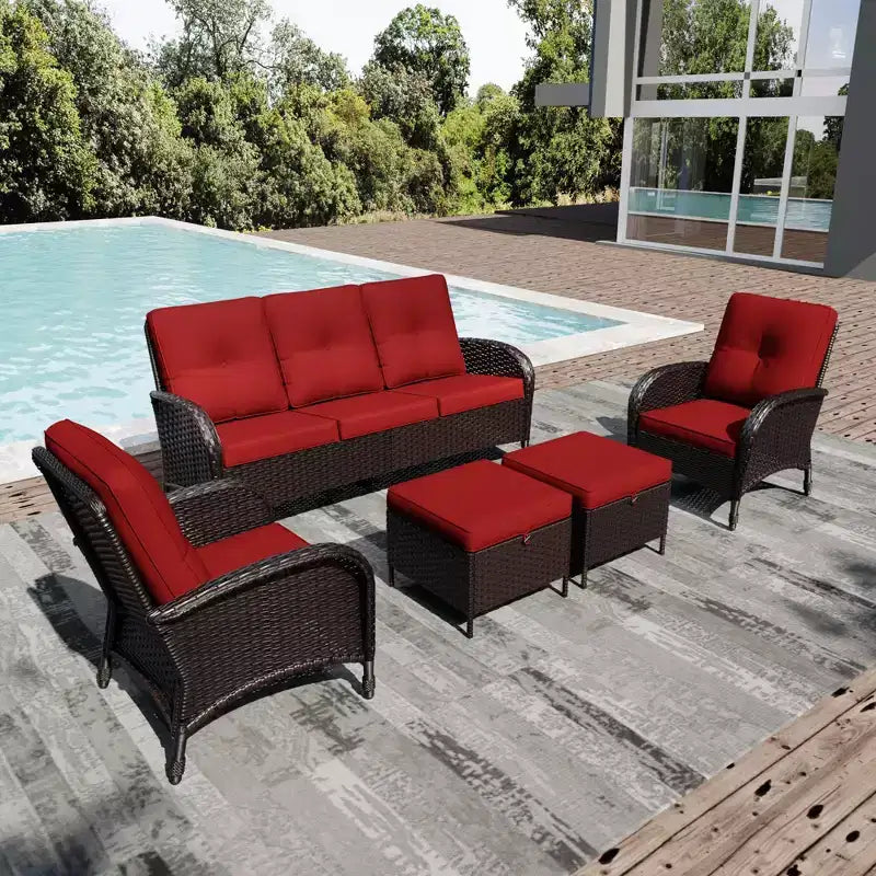 UPTIOT Ensemble de canapé d'extérieur modulaire avec poufs convertibles et coussins résistants aux intempéries