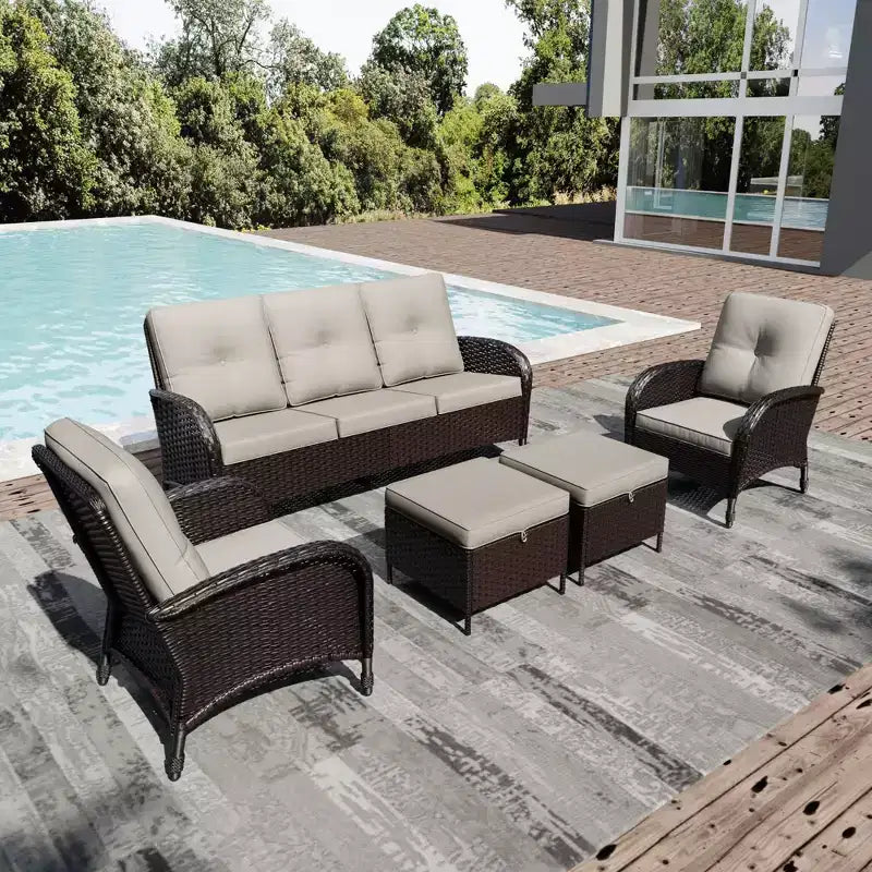 UPTIOT Ensemble de canapé d'extérieur modulaire avec poufs convertibles et coussins résistants aux intempéries