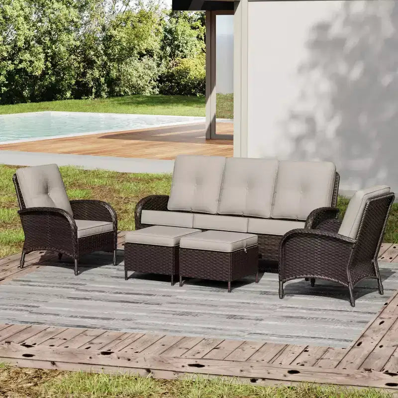 UPTIOT Modular Outdoor Sofa Set with Convertible Ottomans and All-Weather Cushions