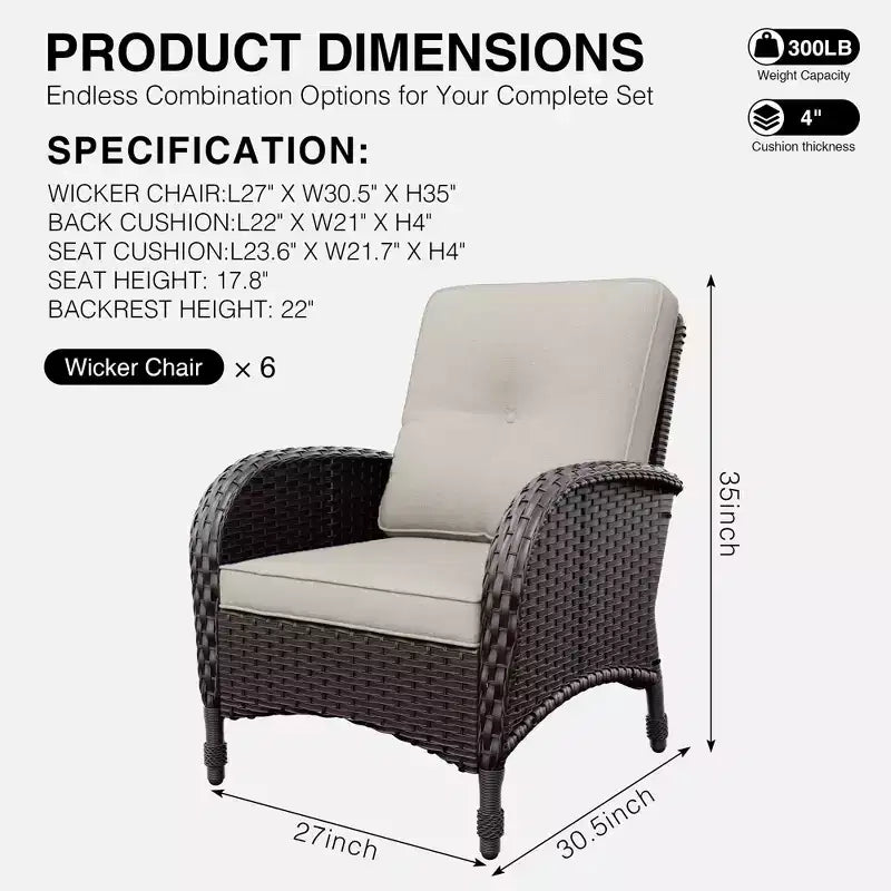 UPTIOT Salon de jardin 6 pièces en rotin tressé avec coussins haut de gamme en oléfine