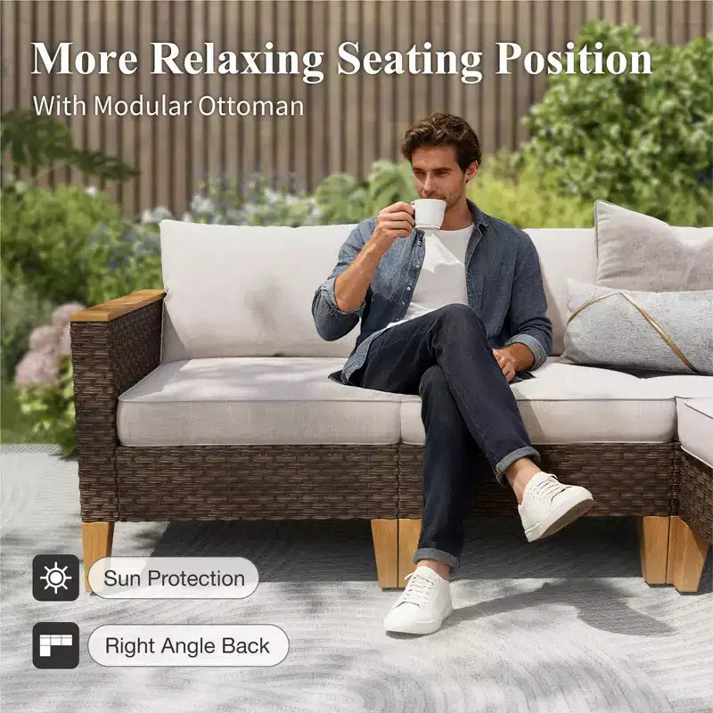 Captiva Designs Ensemble de canapé de conversation d'extérieur en osier 9 pièces avec coussins épais pour terrasse, jardin et piscine