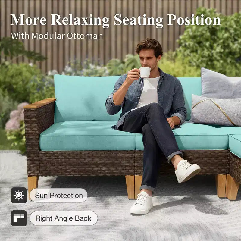 Captiva Designs Ensemble de canapé de conversation d'extérieur en osier 9 pièces avec coussins épais pour terrasse, jardin et piscine