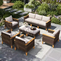Captiva Designs 9-Piece Outdoor Patio Wicker Conversation Sofa Set withThick Cushions for Deck, Yard, and Poolside
