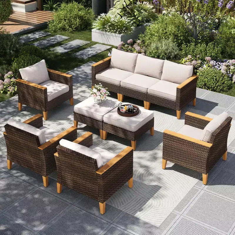 Captiva Designs 9-Piece Outdoor Patio Wicker Conversation Sofa Set withThick Cushions for Deck, Yard, and Poolside
