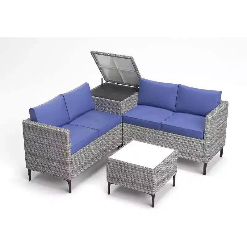 Ensemble de conversation extérieur 5 pièces en osier, salon de jardin modulable en rotin PE tout temps avec coussins, 2 causeuses, table d'appoint pour jardin