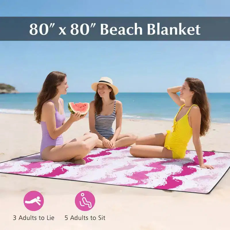 Costway Ensemble parasol de plage 4 pièces avec 2 chaises pliantes et couverture de pique-nique, mécanisme d'inclinaison bleu/rose