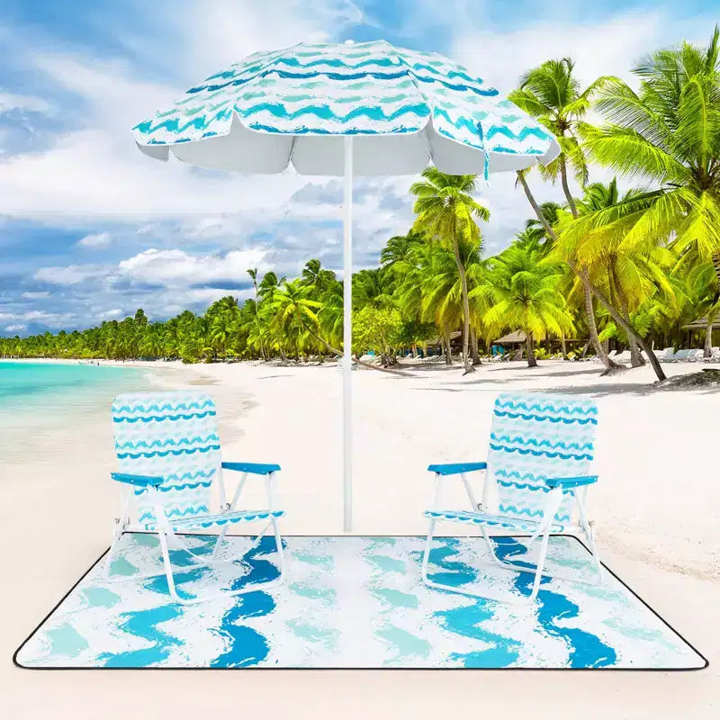 Costway Ensemble parasol de plage 4 pièces avec 2 chaises pliantes et couverture de pique-nique, mécanisme d'inclinaison bleu/rose