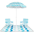 Costway 4 PCS Beach Umbrella Set with 2 Foldable Chairs & Picnic Blanket, Tilt Mechanism Blue/Pink