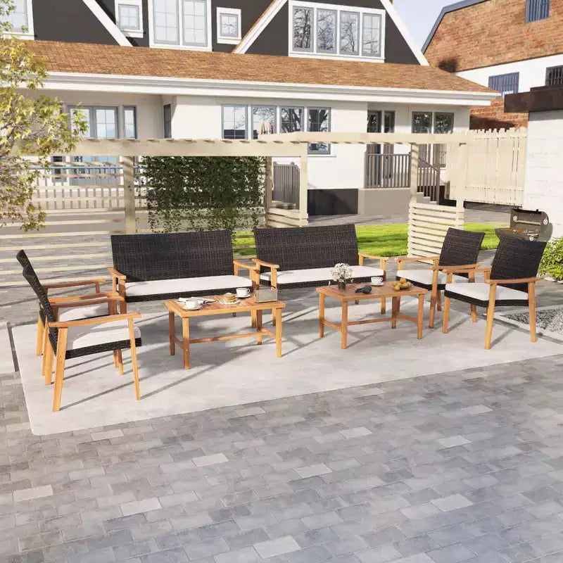 Costway Salon de Jardin 4 Pièces avec Table Basse en Bois d'Acacia et Coussins Moelleux pour Jardin