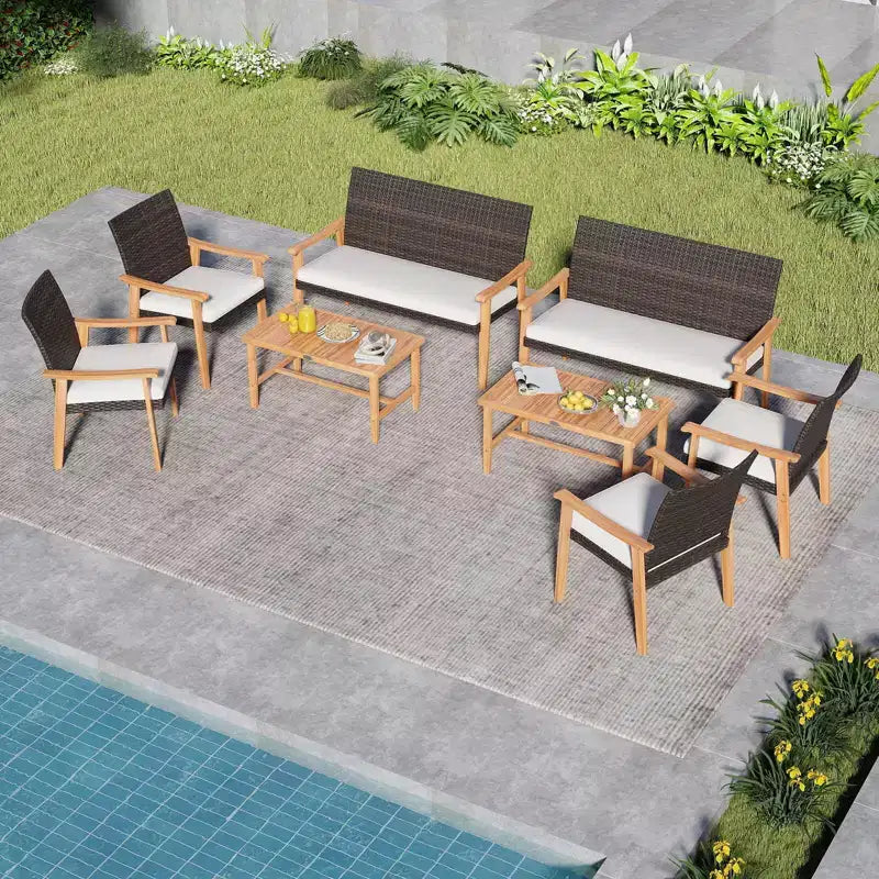 Costway Salon de Jardin 4 Pièces avec Table Basse en Bois d'Acacia et Coussins Moelleux pour Jardin