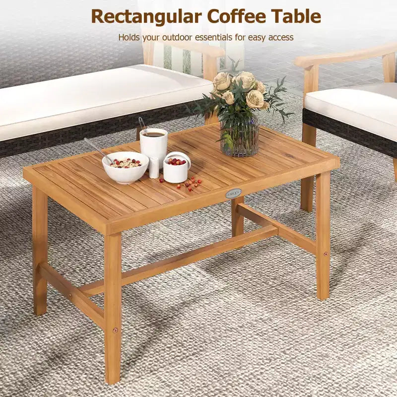 Costway Ensemble de Meubles de Jardin 8 Pièces avec Table Basse en Bois d'Acacia et Coussins Moelleux pour Jardin