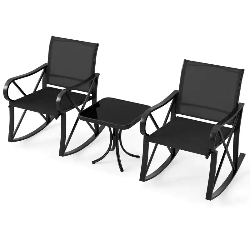 Ensemble de 3 pièces de mobilier de jardin Costway avec 2 fauteuils à bascule et 1 table d'appoint en verre trempé
