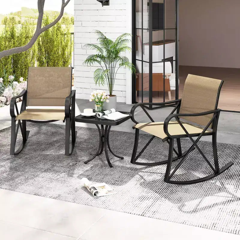 Ensemble de 3 pièces de mobilier de jardin Costway avec 2 fauteuils à bascule et 1 table d'appoint en verre trempé