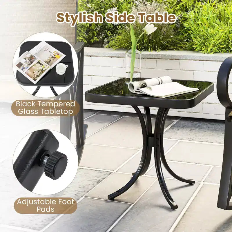 Ensemble de 3 pièces de mobilier de jardin Costway avec 2 fauteuils à bascule et 1 table d'appoint en verre trempé