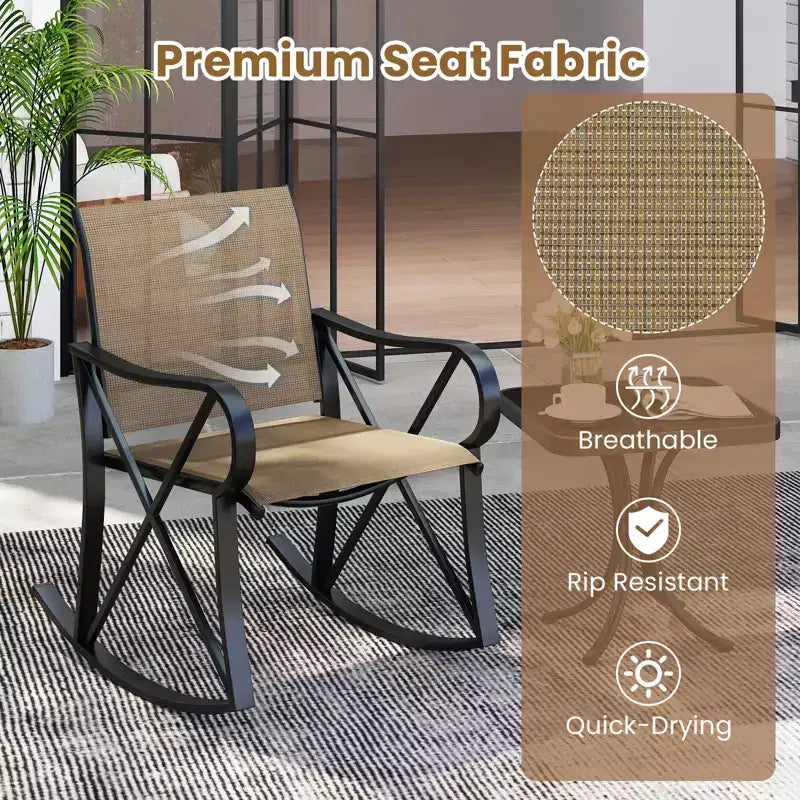 Ensemble de 3 pièces de mobilier de jardin Costway avec 2 fauteuils à bascule et 1 table d'appoint en verre trempé
