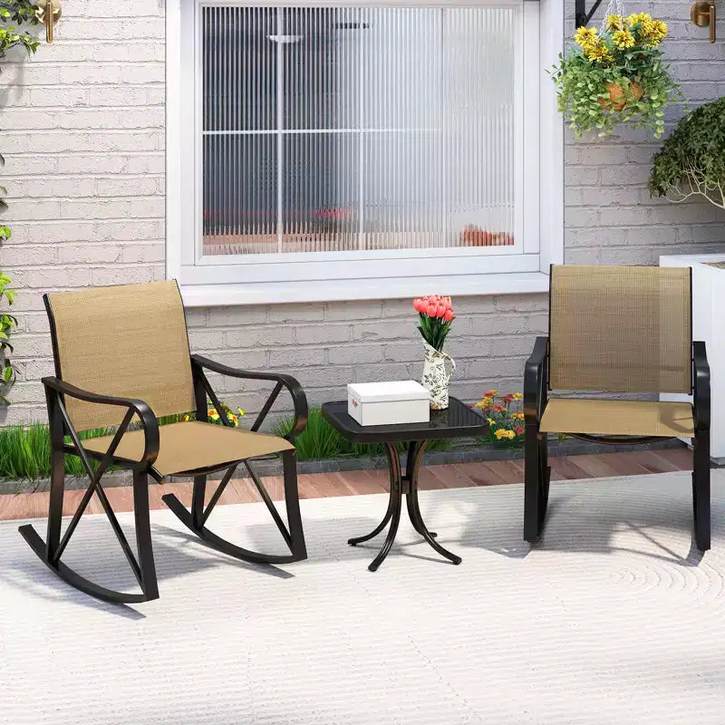 Ensemble de 3 pièces de mobilier de jardin Costway avec 2 fauteuils à bascule et 1 table d'appoint en verre trempé
