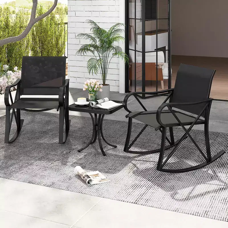 Ensemble de 3 pièces de mobilier de jardin Costway avec 2 fauteuils à bascule et 1 table d'appoint en verre trempé