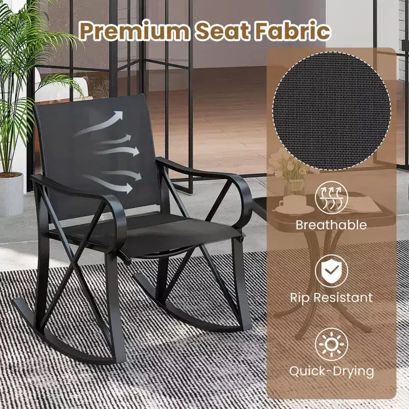 Ensemble de 3 pièces de mobilier de jardin Costway avec 2 fauteuils à bascule et 1 table d'appoint en verre trempé