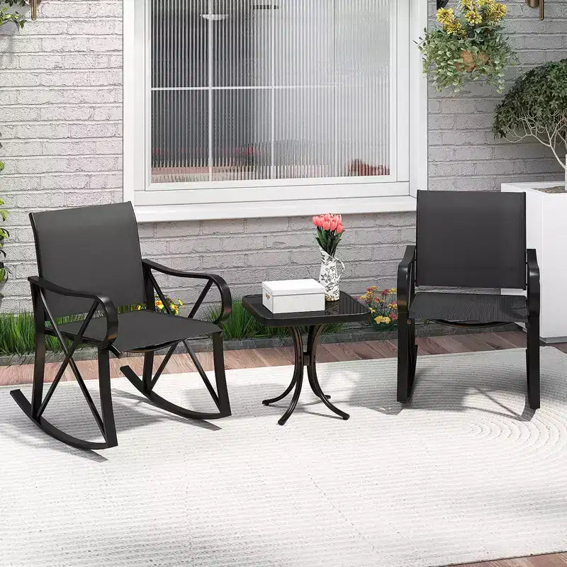 Ensemble de 3 pièces de mobilier de jardin Costway avec 2 fauteuils à bascule et 1 table d'appoint en verre trempé
