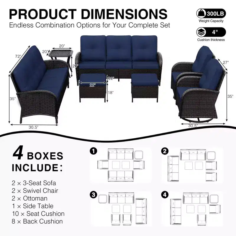 Ensemble de mobilier de jardin UPTIOT avec canapés, fauteuils pivotants, poufs et table d'appoint