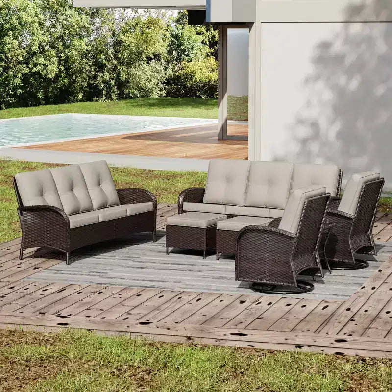 Ensemble de mobilier de jardin UPTIOT avec canapés, fauteuils pivotants, poufs et table d'appoint