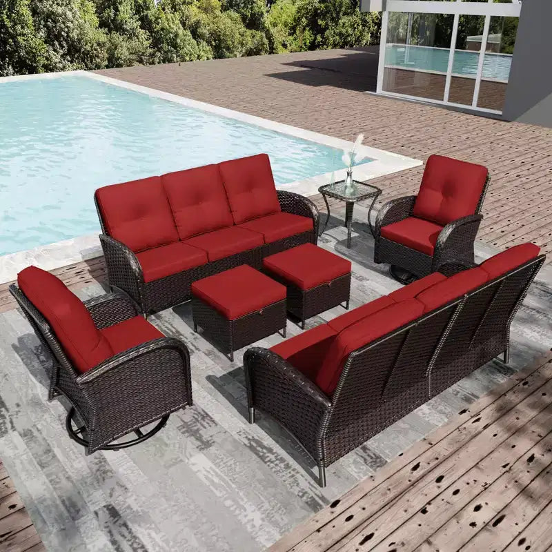 Ensemble de mobilier de jardin UPTIOT avec canapés, fauteuils pivotants, poufs et table d'appoint
