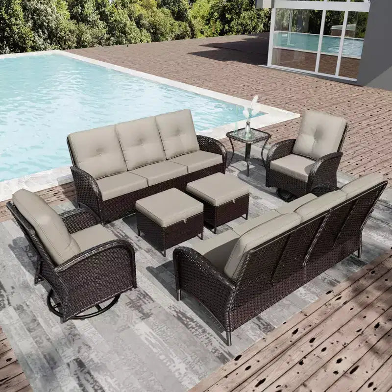 Ensemble de mobilier de jardin UPTIOT avec canapés, fauteuils pivotants, poufs et table d'appoint