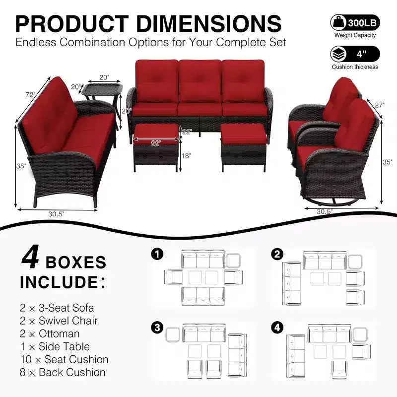 Ensemble de mobilier de jardin UPTIOT avec canapés, fauteuils pivotants, poufs et table d'appoint