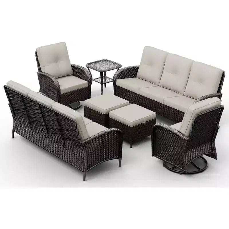 UPTIOT Outdoor Patio Set with Sofas, Swivel Chairs, Ottomans, and Side Table