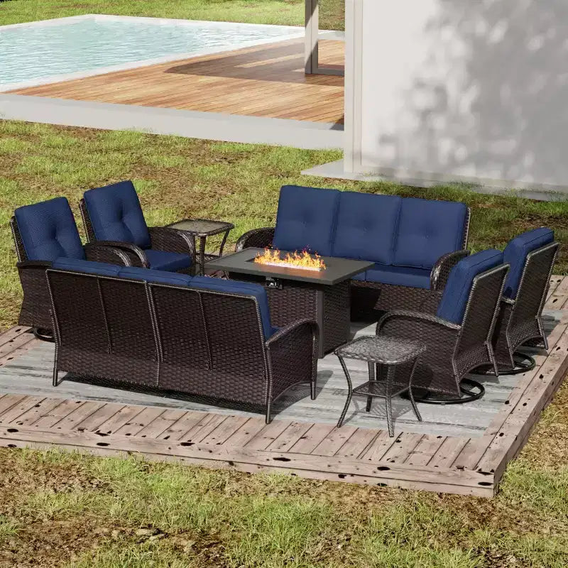 Ensemble de sectionnels d'extérieur haut de gamme UPTIOT avec foyer et fauteuils pivotants