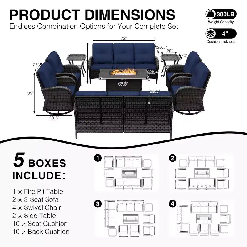 Ensemble de sectionnels d'extérieur haut de gamme UPTIOT avec foyer et fauteuils pivotants