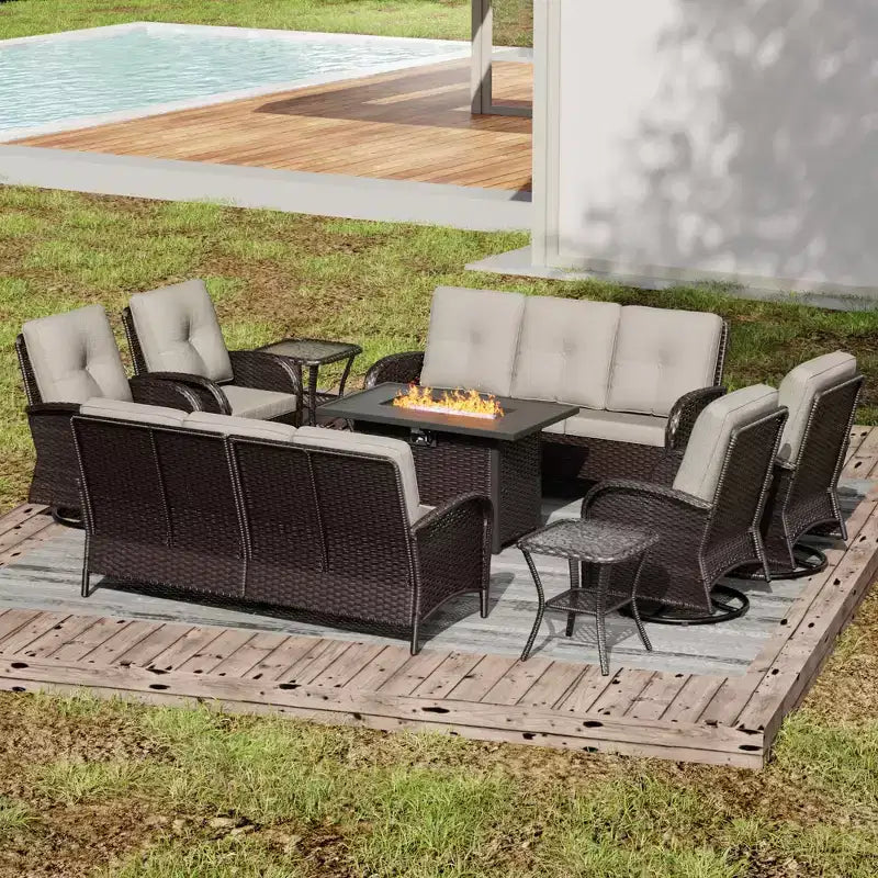 Ensemble de sectionnels d'extérieur haut de gamme UPTIOT avec foyer et fauteuils pivotants