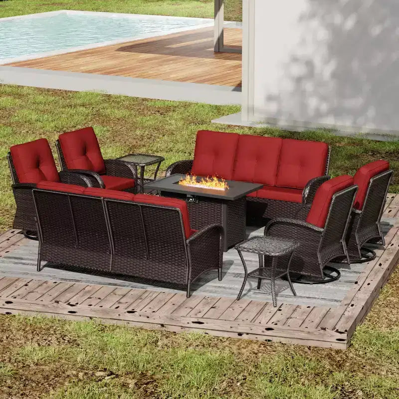 Ensemble de sectionnels d'extérieur haut de gamme UPTIOT avec foyer et fauteuils pivotants