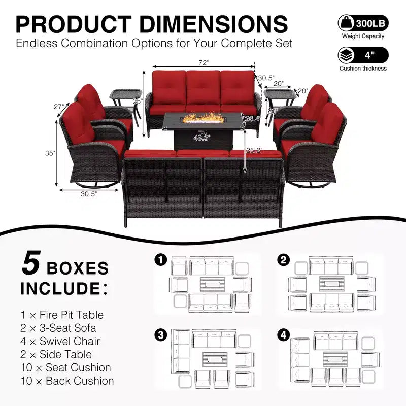 Ensemble de sectionnels d'extérieur haut de gamme UPTIOT avec foyer et fauteuils pivotants
