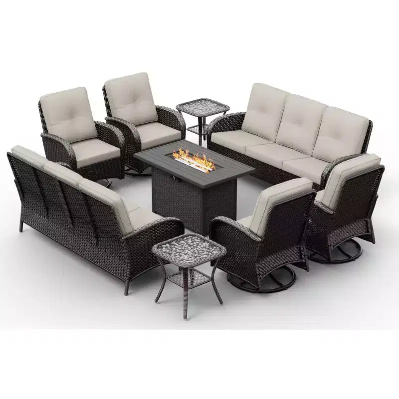 UPTIOT Premium Outdoor Sectional Set with Fire Pit and Swivel Chairs