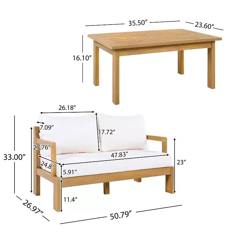 Christopher Knight Home Ivetta - Salon de jardin 3 pièces moderne en bois d'acacia avec table basse