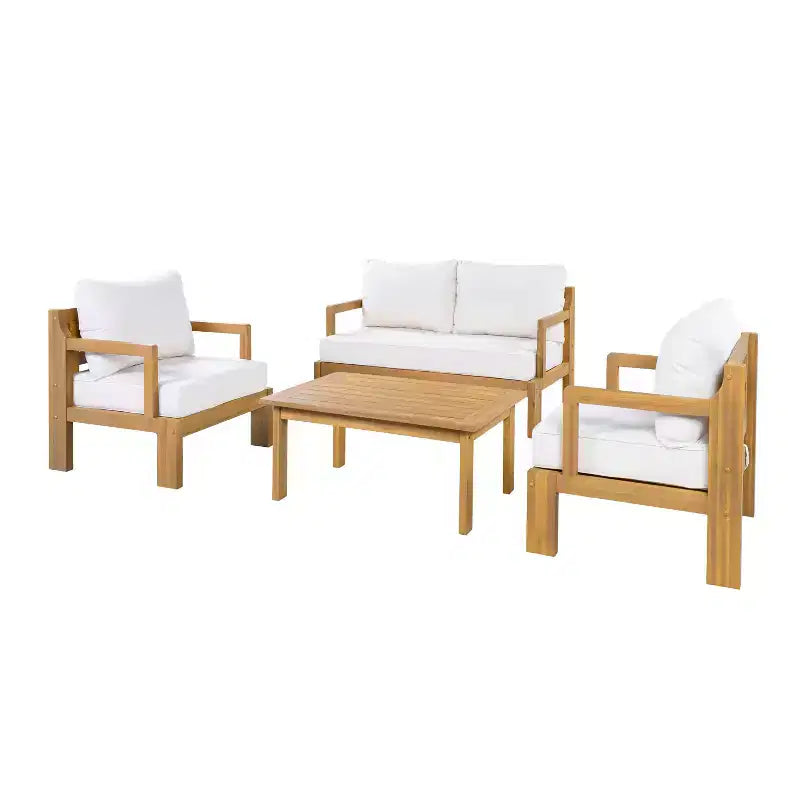 Christopher Knight Home Karolina Ensemble de salon et table basse de jardin modernes 4 pièces en bois d'acacia